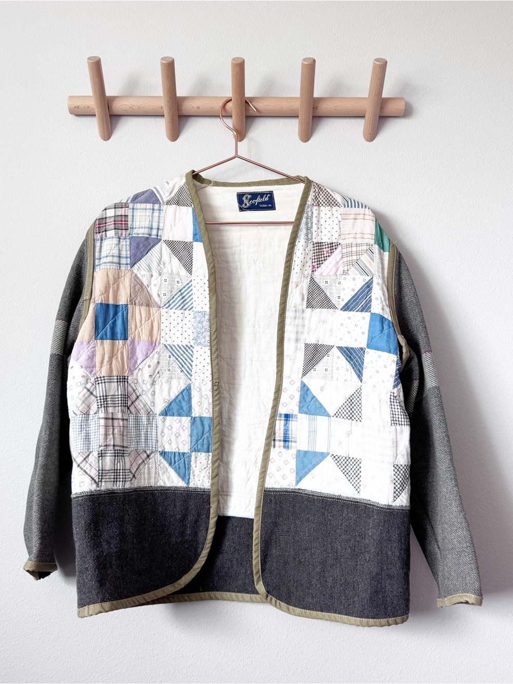 Scofield Patchwork Quilted Jacket with Blue and Gray Panels